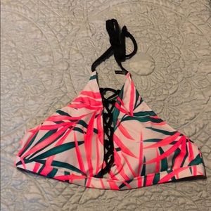 NWT PINK VS Sz LG halter lace up detail bikini top